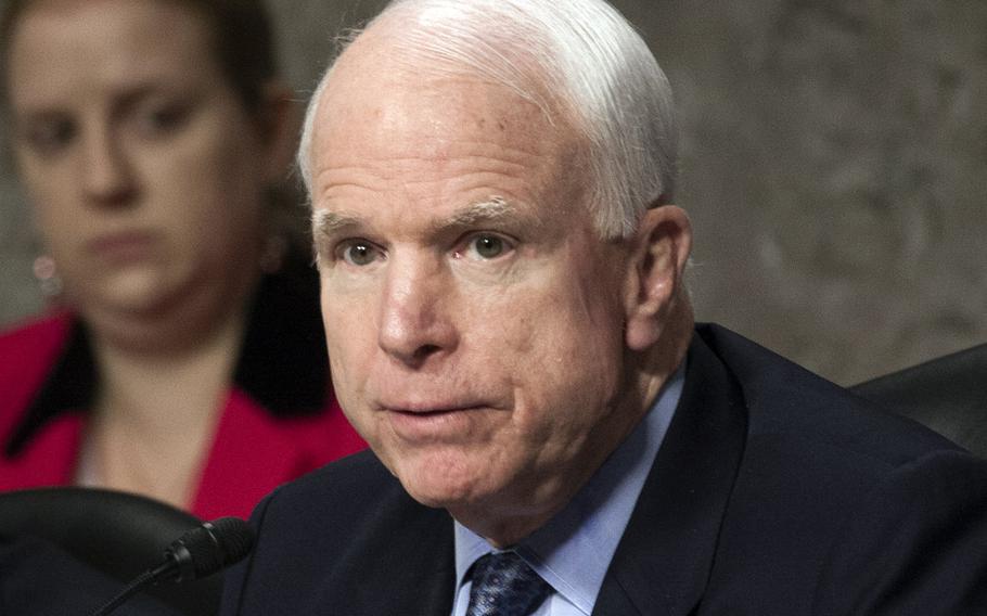 Sen. John McCain, R-Ariz., shown here at a committee hearing in July, has been critical of President Obama’s handling of the fight against Islamic State fighters in Iraq and Syria. McCain is expected to take over the chairmanship of the Senate Armed Forces Committee.