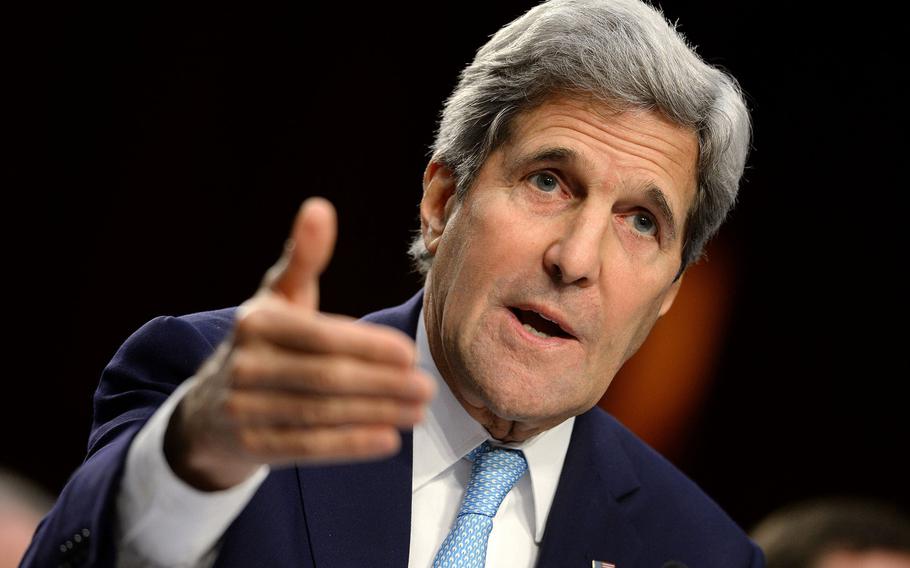 Secretary of State John Kerry testifies at a Senate Foreign Relations Committee hearing on the United States strategy to defeat the Islamic State on Wednesday, Sept. 17, 2014, in Washington, D.C.