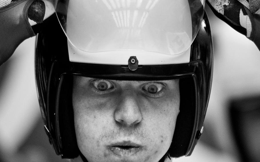 Sascha Fromm, "Olympic Faces 01" | Italy's Ludwig Rieder prepares for the training run during the Men's Luge Doubles of the Sochi 2014 Winter Olympics at Sanki Sliding Center on Feb. 11, 2014, in Sochi, Russia.
