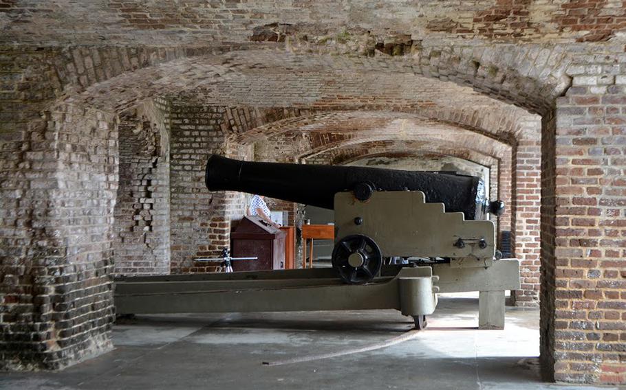 Canons inside Fort Sumter on April 14, 2015.