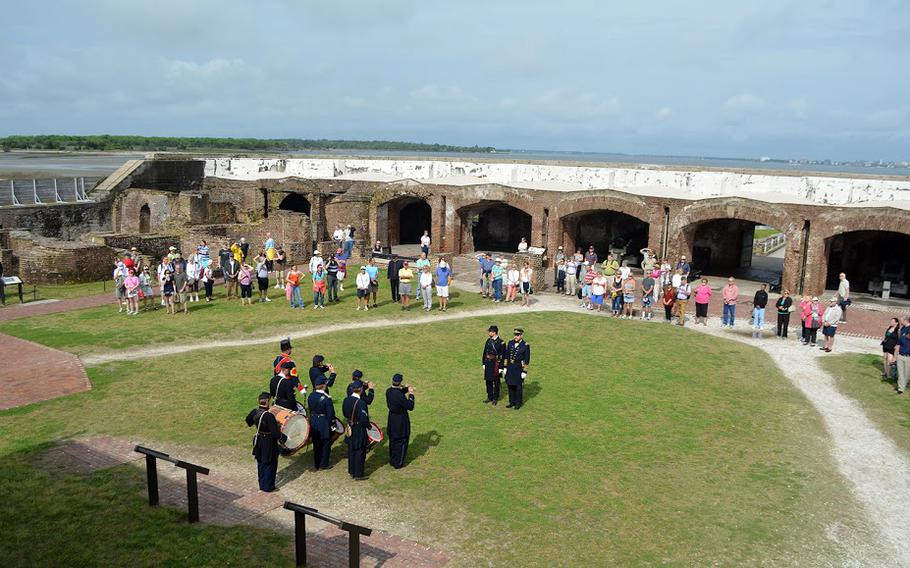 Re-enactors inside Fort Sumter on April 14, 2015. They were participating in events that marked the 150th anniversary of the re-raising of the American flag over the fort at the end of the Civil War.