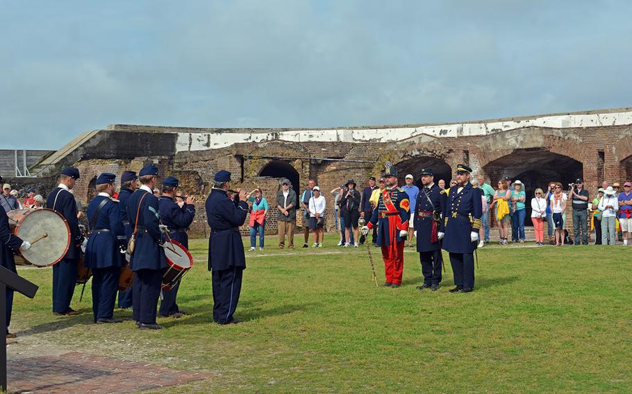 Reenactors inside Fort Sumter on April 14, 2015. They were participating in events that marked the 150th anniversary of the re-raising of the American flag over the fort at the end of the Civil War.