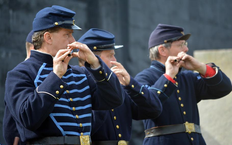 Reenactors inside Fort Sumter on April 14, 2015. They were participating in events that marked the 150th anniversary of the re-raising of the American flag over the fort at the end of the Civil War.