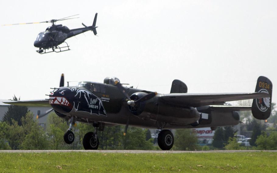 A plane takes off during from Culpeper Regional Airport Thursday, May 7, during the preview for the Arsenal of Democracy: World War II Victory Capitol Flyover that is taking place on Friday.