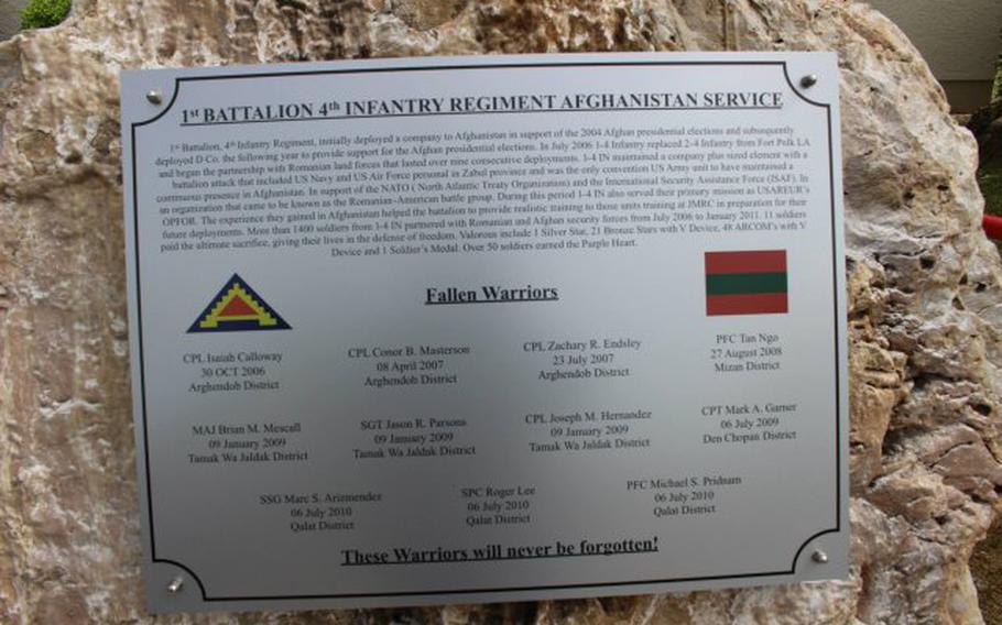 The names of 1st Battalion, 4th Infantry Regiment Soldiers who lost their lives in Afghanistan grace a new memorial recently unveiled at a ceremony in Hohenfels.