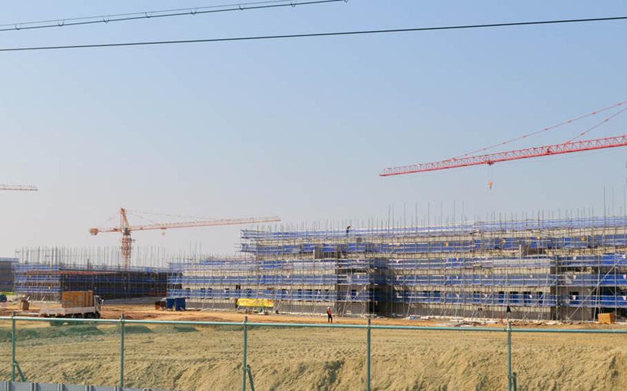 A Camp Humphreys, South Korea, construction site in April 2015. South Korean police have raided the headquarters of a company involved in Camp Humphreys’ expansion over allegations that one of its subcontractors illegally funneled nearly $900,000 to a U.S. military official.