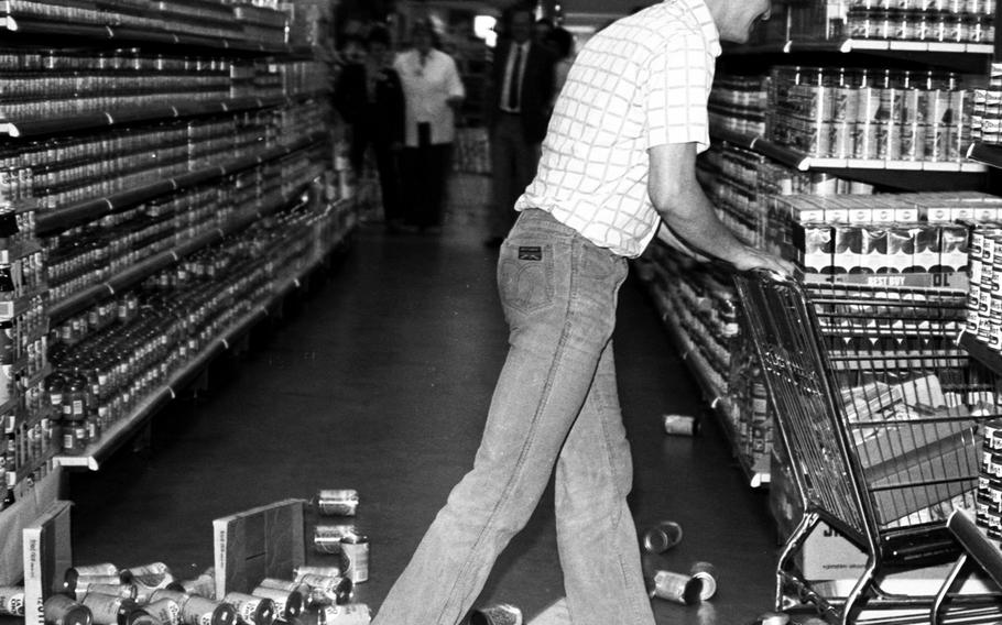 Spc. 4 Joseph Morgan knocked over a canned goods display as he rounded a corner during the shopping spree at the Aschaffenburg Commissary in 1981, but it didn't slow him down