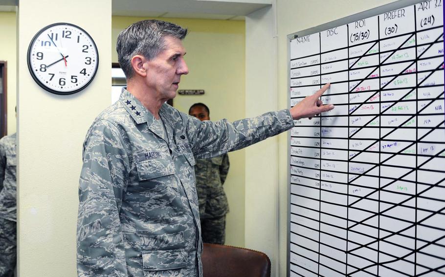 Lt. Gen. Richard Harding, formerly the Air Force Judge Advocate General, during a visit to Kadena Air Base, Japan, March 29, 2013.