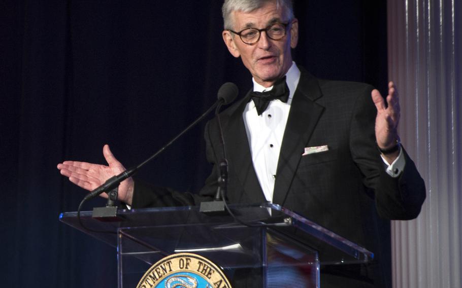 In this file photo from June 13, 2015, Secretary of the Army John McHugh speaks to guests attending the 2015 Army Ball in Washington, D.C.