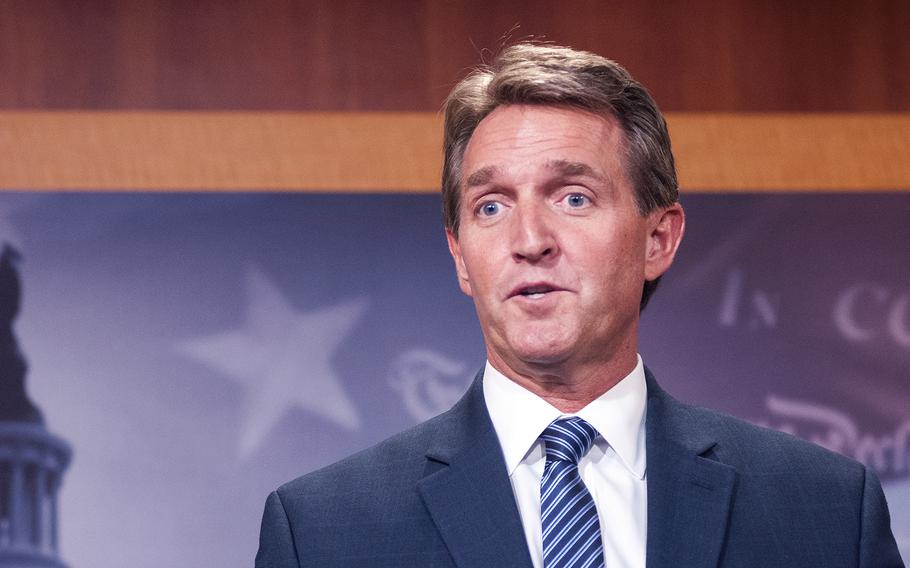 Getting information from the Defense Department about a marketing program that doles out millions of dollars to professional sports teams to pay for patriotic tributes at games "was like pulling teeth, and we are still not convinced we have all the information so far," said Sen. Jeff Flake, R-Ariz., during a press event on Capitol Hill on Wednesday, Nov. 4, 2015.