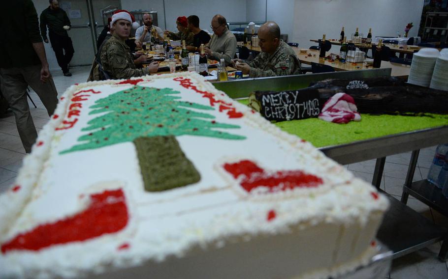Christmas cake at chow hall on the Resolute Support headquarters in Kabul, Afghanistan, on Friday, Dec. 25, 2015. 