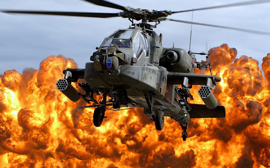 An AH-64D Apache shows its muscle at an air show in Eastover, S.C., on Oct. 10, 2009.