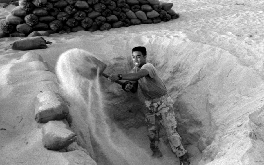 During the buildup that led to the Gulf War, American servicemembers in Saudi Arabia got to know the terrain very well ... whether it involved marching across it, digging holes in it, filling sandbags with it, or clearing it out of every place the wind could deposit it.