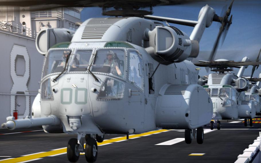 The schedule to replace worn systems such as the Marine Corps' CH-53 Super Stallion helicopter with the new CH-53K King Stallion, shown here, “keeps getting pushed further and further into the future,” a defense analyst said.
