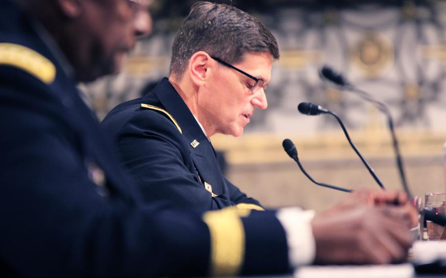 The commander of U.S. Special Operations Command, Gen. Joseph L. Votel, testifies during an Armed Services Committee hearing March 8, 2016, on Capitol Hill.