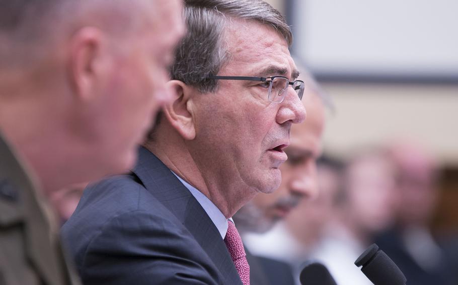 U.S. Secretary of Defense Ashton B. Carter testifies during a House Armed Services Committee hearing on Capitol Hill, March 22, 2016.