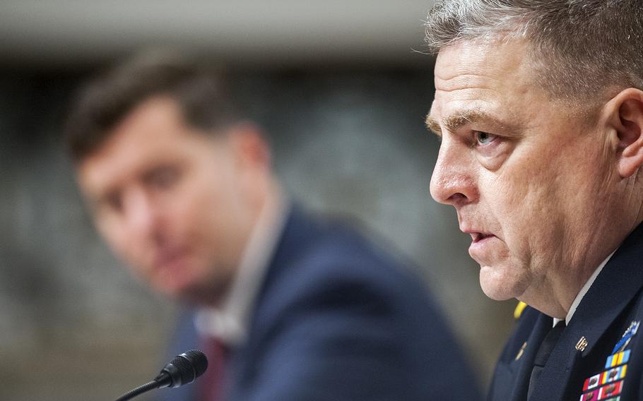 Chief of Staff of the Army Gen. Mark Milley and Acting Secretary of the Army Patrick Murphy testify before the Senate Committee on Armed Services on Capitol Hill in Washington, D.C. on Thursday, April 7, 2016.