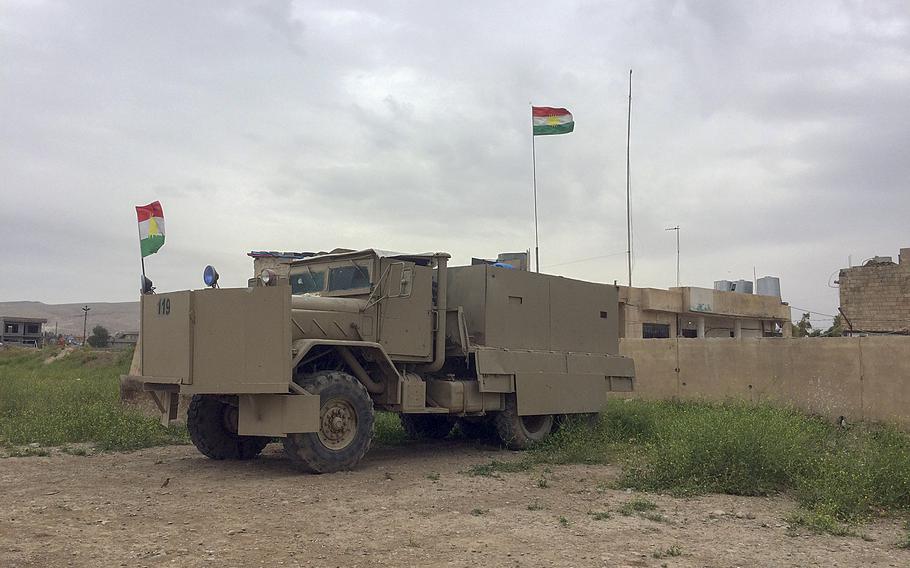 Up-armored peshmerga truck at Makhmour, Iraq, on Sunday, April 10, 2016.
