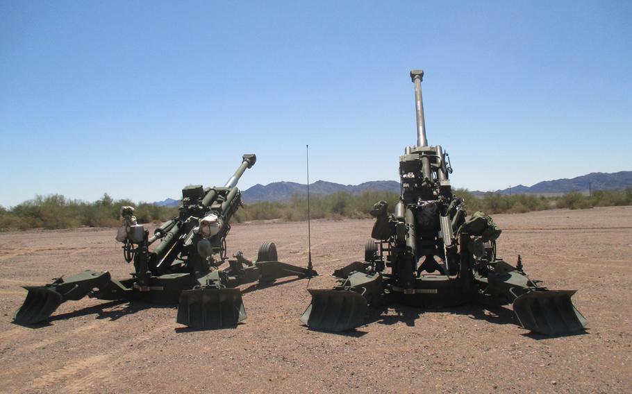 The modified 155 mm M777A2 howitzer, right, will have a range of more than double that of the current version, left, from 18 to 43 miles. The new howitzer also boasts precision-guided munitions, making it the lightest, farthest-reaching and most accurate towed system in the world.