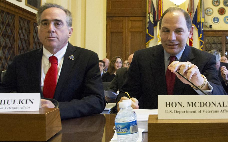 David Shulkin, undersecretary of health for the Department of Veterans Affairs, with VA Secretary Bob McDonald at a House hearing in February, 2016.
