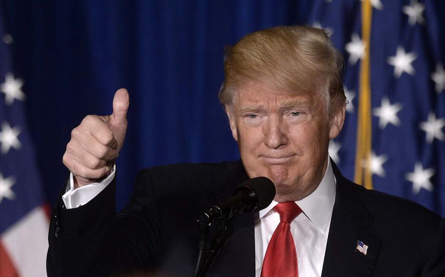 2016 Presidential candidate Donald Trump speaks during an event on foreign policy and called for an "America First" in his address on April 27, 2016 in Washington, D.C.