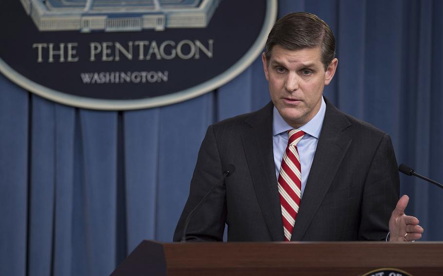 Pentagon Press Secretary Peter Cook conducts a press briefing with reporters at the Pentagon, May 26, 2016. Cook said that despite what newly-released photos seemed to capture, the mission for U.S. operators in Syria and Iraq remains the same.