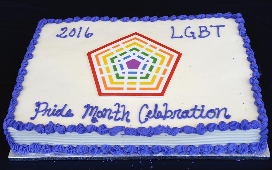 Department of Defense LGBT Pride Month Event Celebration cake. The celebration was held on the Pentagon Courtyard, June 8th, 2016.