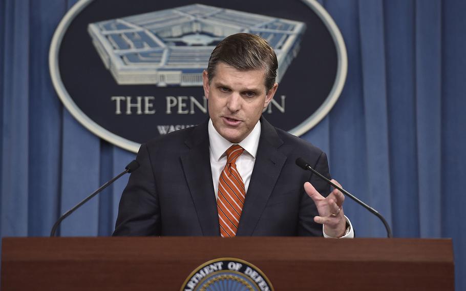Pentagon Press Secretary Peter Cook conducts a press briefing with reporters at the Pentagon July 5, 2016. 