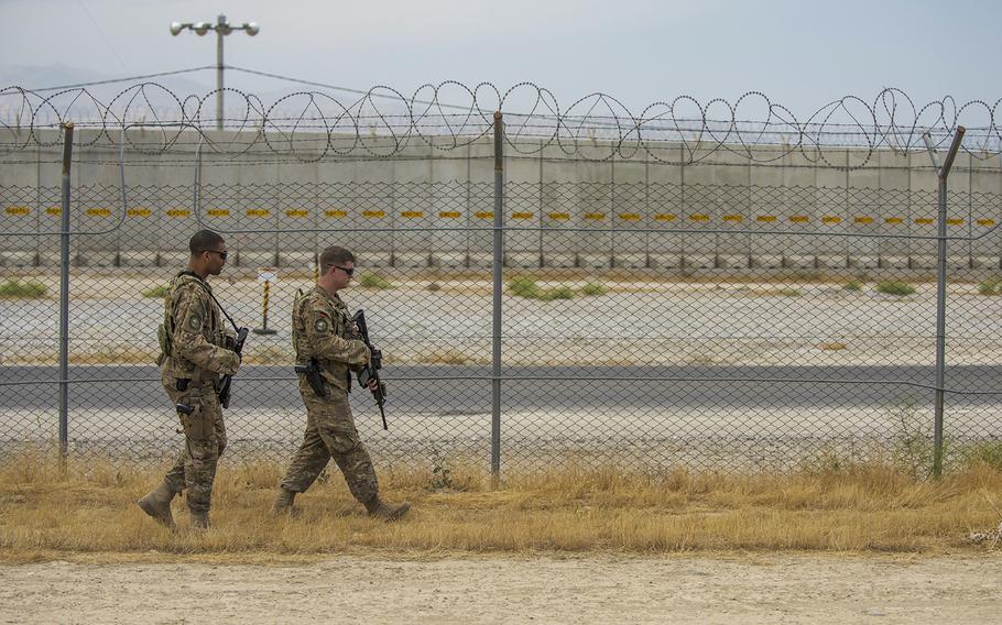 Airmen patrol the flightline perimeter, June 27, 2016, Bagram Airfield, Afghanistan. 