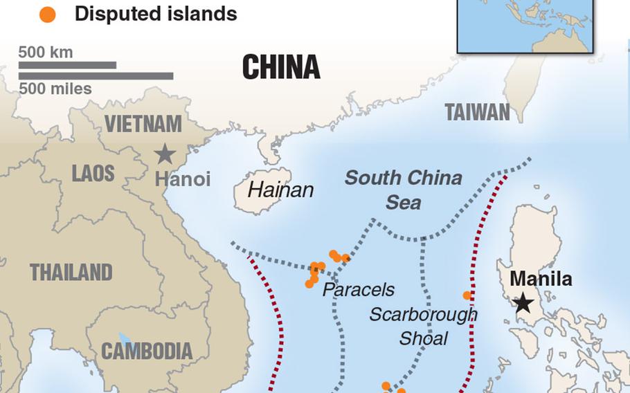 Locator map of disputed South China Sea.