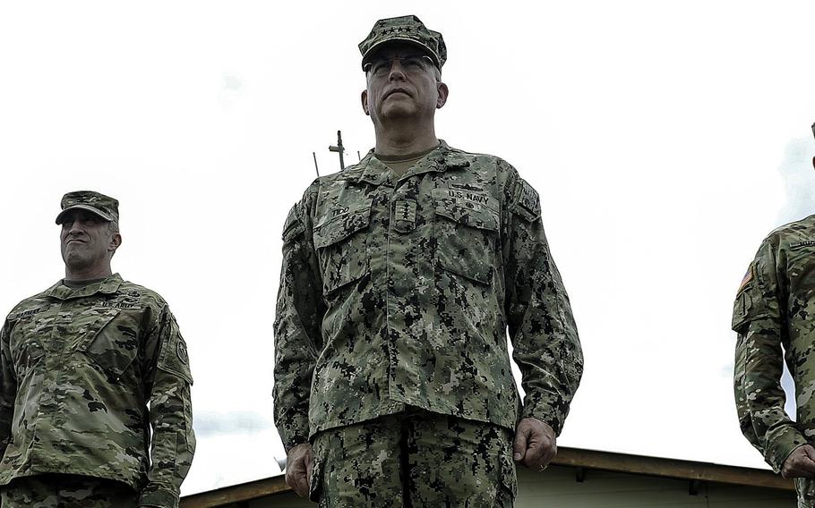 Adm. Kurt Tidd, commander of U.S. Southern Command, presides over a ceremony at Soto Cano Air Base, Honduras, on July 7, 2016. Tidd said Wednesday, July 14, that his counterparts in Latin America have expressed concerns about Islamic self-radicalization.