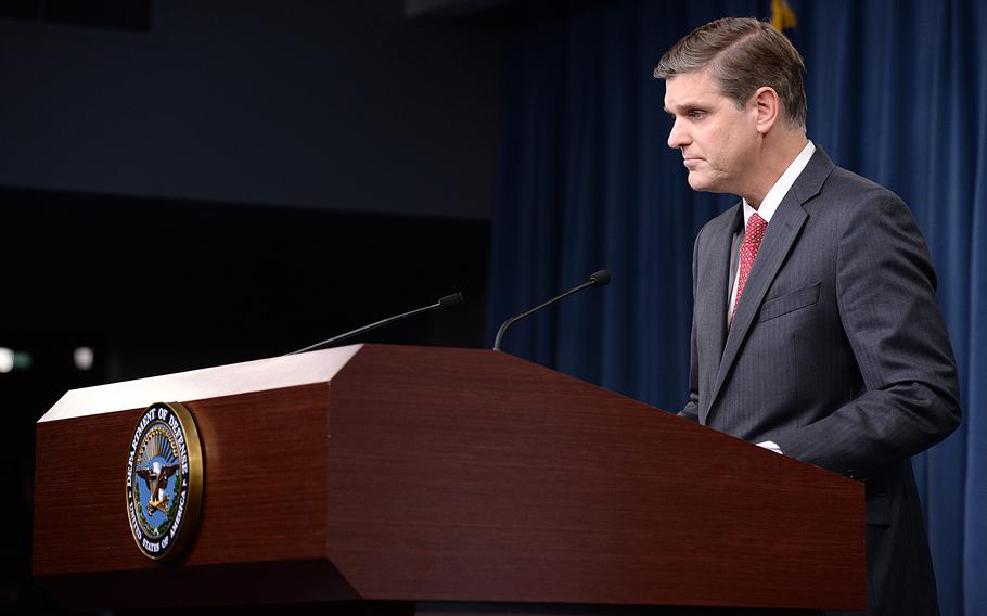 Pentagon Press Secretary Peter Cook attends a briefing at the Pentagon on July 29, 2016.