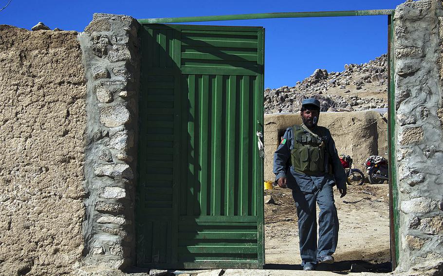 A member of the Afghan police departs a military checkpoint in Uruzgan province, Afghanistan, in March 2012. U.S. airstrikes in Uruzgan province in central Afghanistan killed eight Afghan police officers, an Afghan official said Monday, Sept. 19, 2016. U.S. officials said strikes were carried out in response to an “immediate threat.”