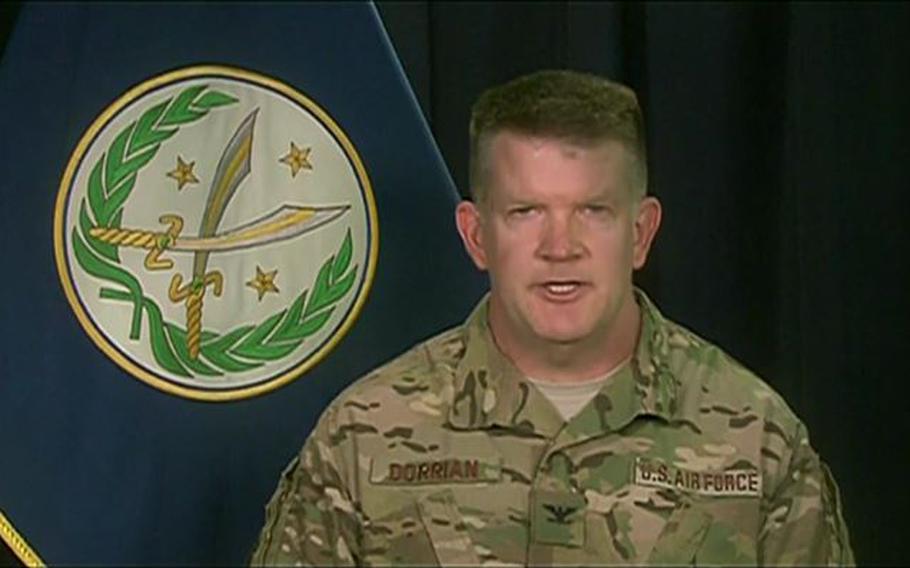 Air Force Col. John Dorrian, Combined Joint Task Force - Operation Inherent Resolve spokesman, updates Pentagon reporters on operations targeting the Islamic State, Sept. 23, 2016.