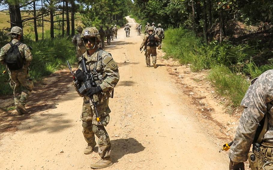 Paratroopers of the 2nd Battalion, 325th Airborne Infantry Regiment, 2nd Brigade Combat Team, 82nd Airborne Division, during a field training exercise at Fort Bragg, N.C. on Aug. 24, 2016.