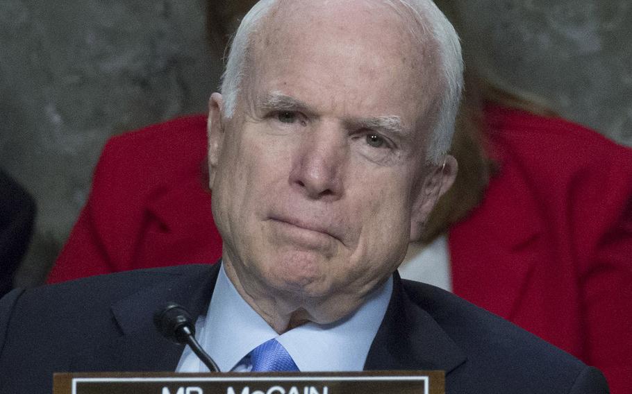 Senate Armed Services Committee Chairman Sen. John McCain, R-Ariz., listens to testimony during a hearing on cybersecurity, Jan. 5, 2017, on Capitol Hill.
