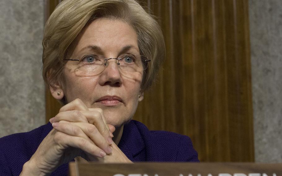 Sen. Elizabeth Warren, D-Mass., at a Senate Armed Services Committee hearing in January, 2017.
                