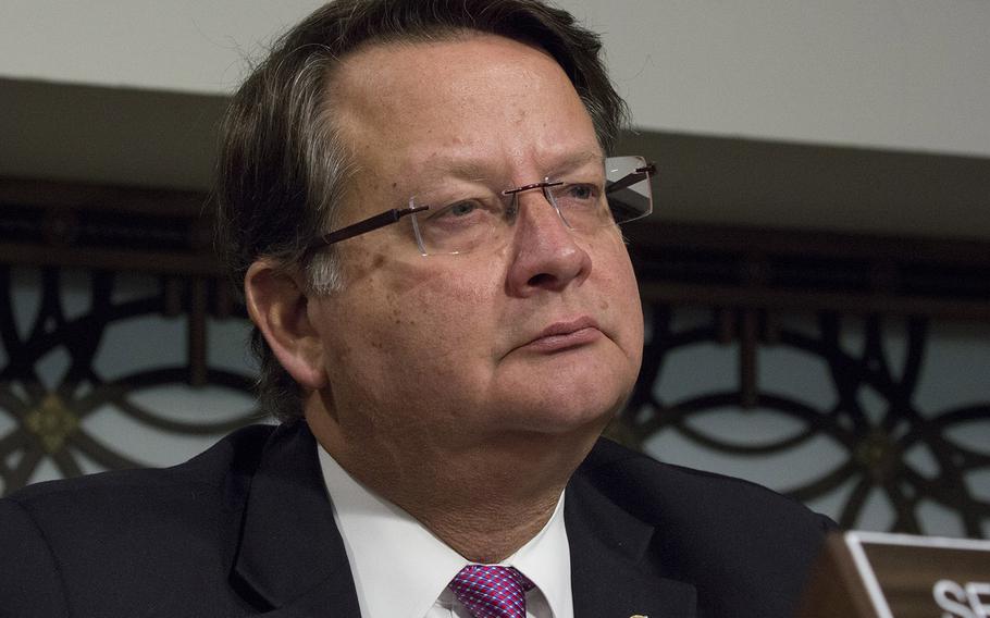 Sen. Gary Peters, D-Mich., at a Senate Armed Services Committee hearing in January, 2017.
                