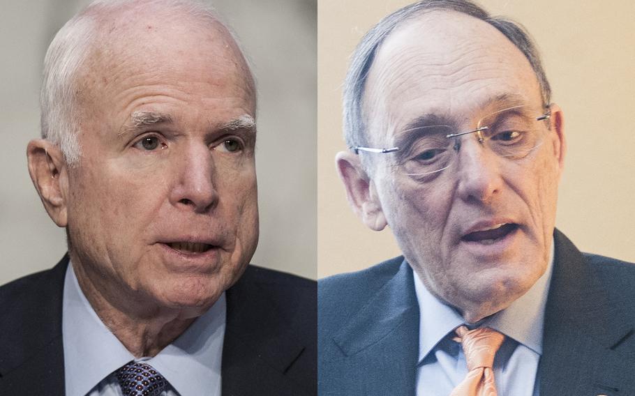At left, Sen. John McCain, R-Ariz., chairman of the Senate Armed Services Committee and Rep. Phil Roe, R-Tenn., chairman of the House Committee on Veterans' Affairs.