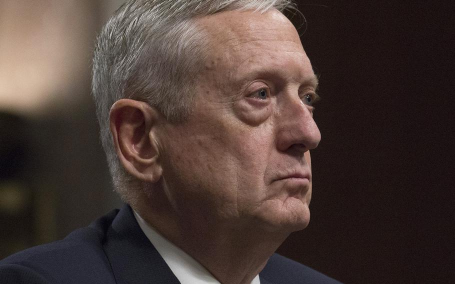 Retired Gen. James Mattis listens to opening statements during his secretary of defense confirmation hearing on Capitol Hill, Jan. 11, 2017.