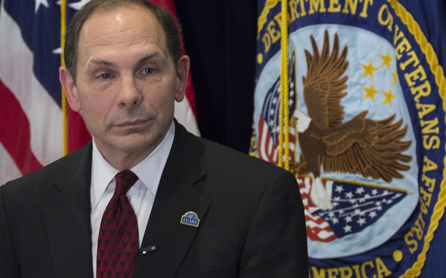Secretary of Veterans Affairs Bob McDonald meets with reporters at the VA headquarters in Washington, D.C., in September, 2014.