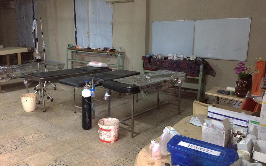 This aid station for soldiers and civilians injured in Mosul, Iraq, was empty Saturday afternoon, but medics there said they had treated dozens of patients daily during fighting this month. 
                Seth Robson/Stars and Stripes