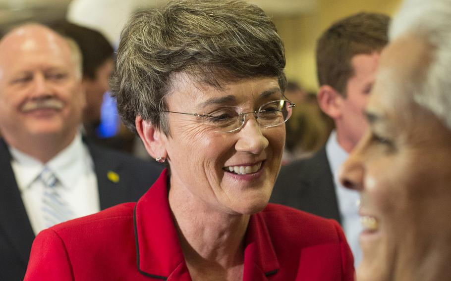 A Nov. 6, 2012 file photo of Heather Wilson at an event in Albuquerque, N.M. President Donald Trump has nominated Wilson to be secretary of the Air Force.