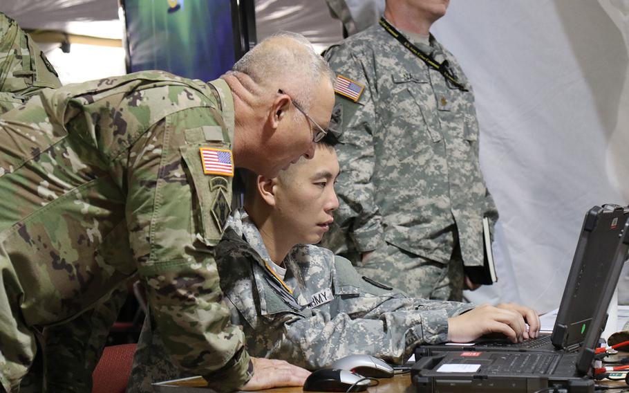 Soldiers from the 25th Infantry Division out of Hawaii participate in the U.S. Army's Cyber Blitz April 2016 at Joint Base McGuire-Dix-Lakehurst, N.J.