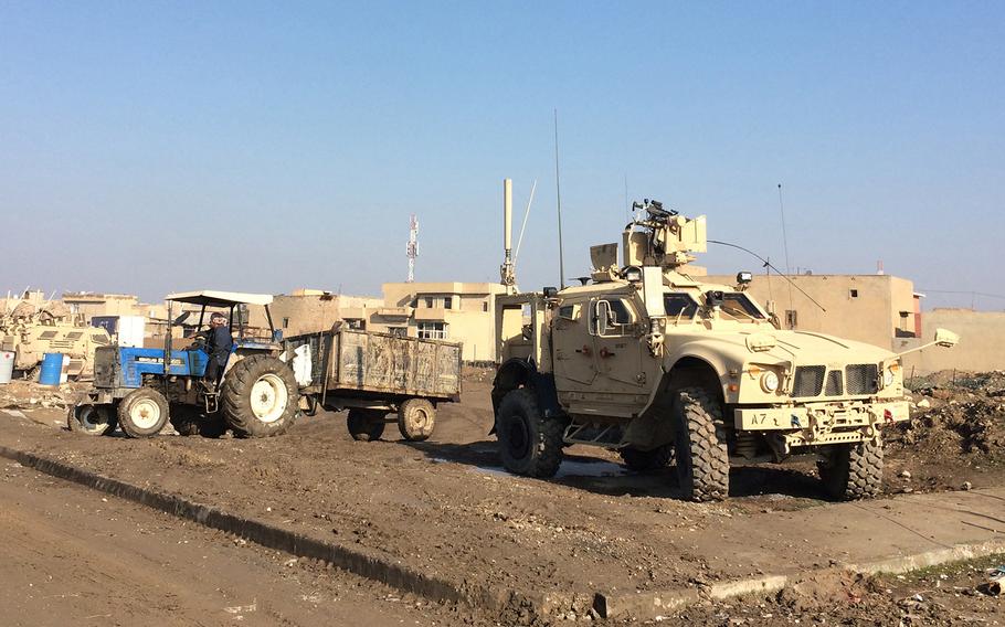 Armored vehicles operated by the 82nd Airborne Division in Bartella, a Christian village near Mosul, Iraq, last month.