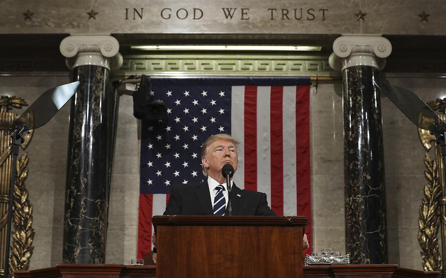 President Donald Trump addresses a joint session of Congress on Capitol Hill in Washington, Tuesday, Feb. 28, 2017.