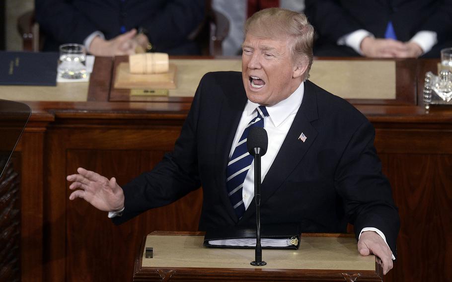 U.S. President Donald J. Trump delivers his first address to a joint session of Congress on Tuesday, Feb. 28, 2017 at the Capitol in Washington, D.C.