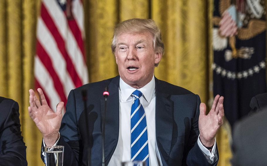 President Donald Trump speaks during a meeting at the White House on Tuesday, March 7, 2017.