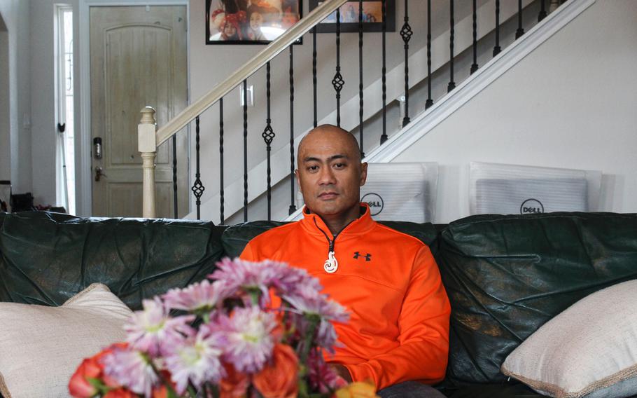 Air Force Lt. Col. Kato Martinez at his home in San Antonio, Texas, on Feb. 14, 2017. Martinez is readjusting to life and fatherhood after losing his wife, Gail, in the Brussels airport bombing on March 22, 2016. The attack seriously injured Martinez and his four children.