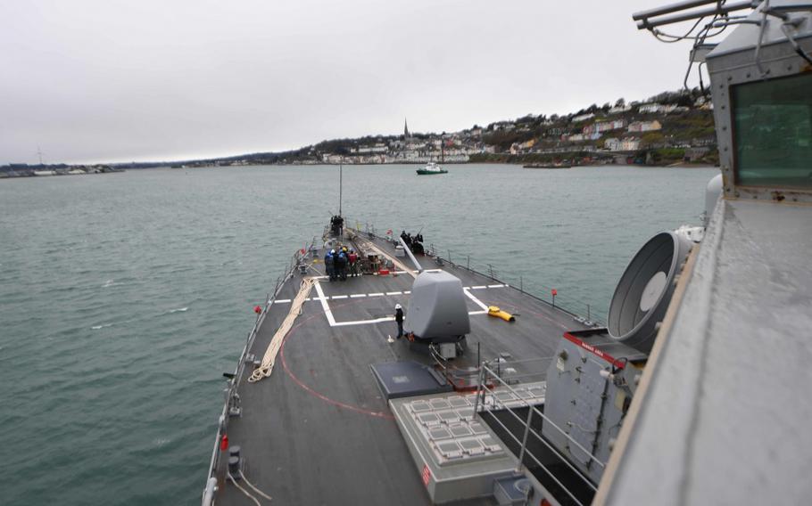 USS Donald Cook arrives in Cobh, Ireland, March 21, 2017.